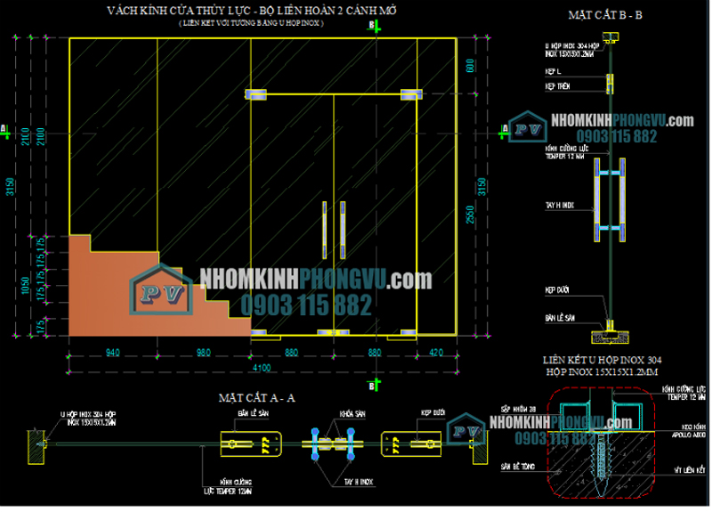 bản vẽ cửa kính cường lực cửa kính thủy lực bản lề sàn
