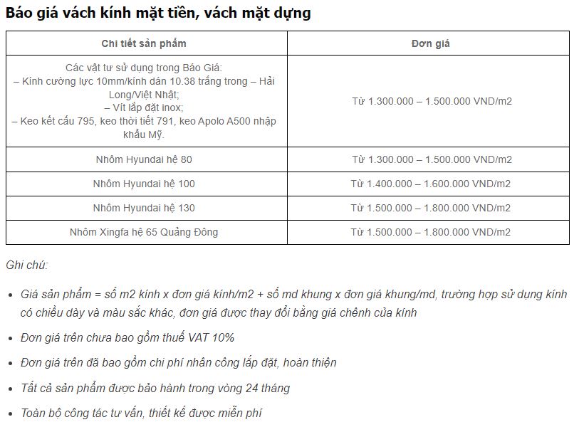 báo giá thi công vách kính cường lực mặt tiền