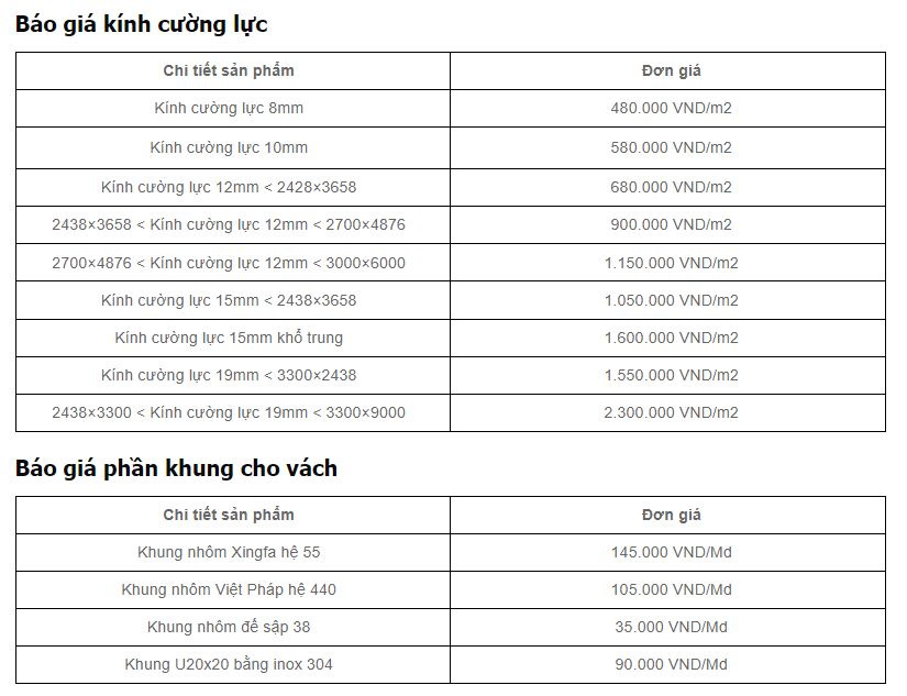 báo giá thi công vách kính cường lực mặt tiền