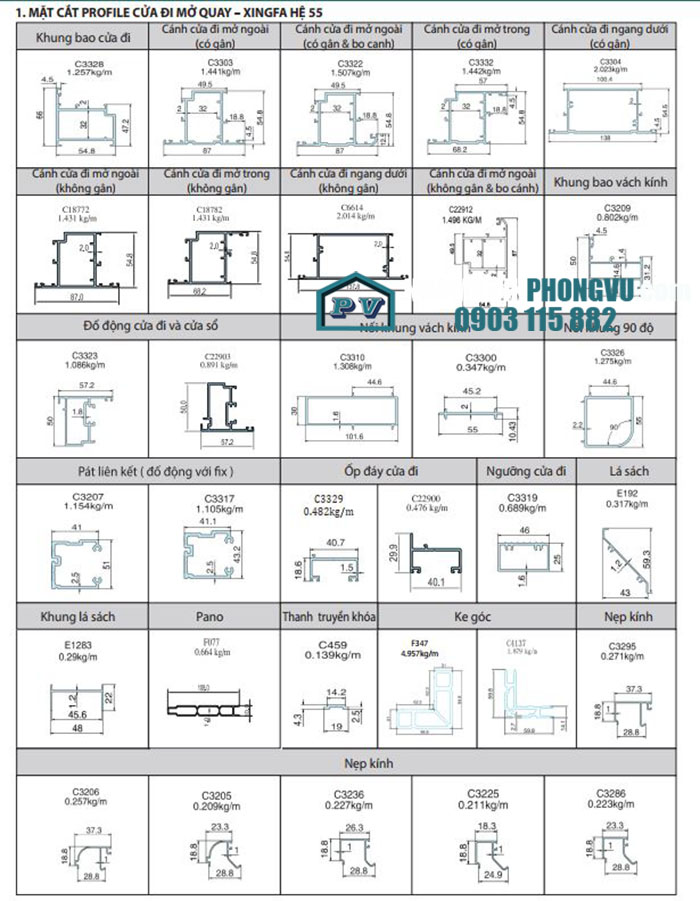 giá cửa nhôm xingfa hệ 55