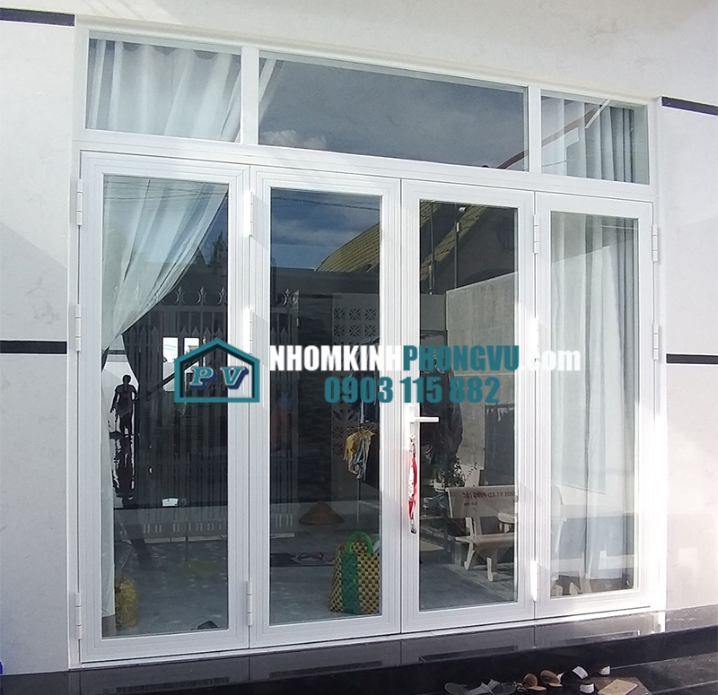 Thi công cửa nhôm kính Xingfa màu trắng sứ 4 cánh tại Lê Văn Khương, Quận 12, TPHCM