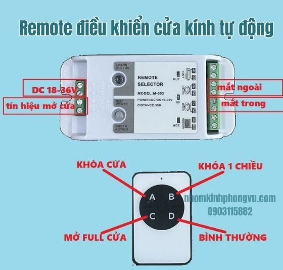 Remote cửa kính lùa tự động có chức năng khóa mắt thần, mở dạt cánh và giữ trạng thái mở